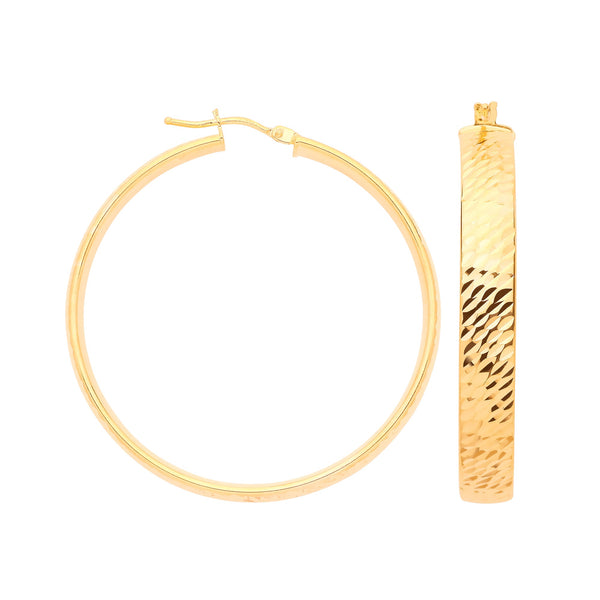 Earrings - Y/G 35mm D/C Wide Hoops - by Hearts Forever Jewellers