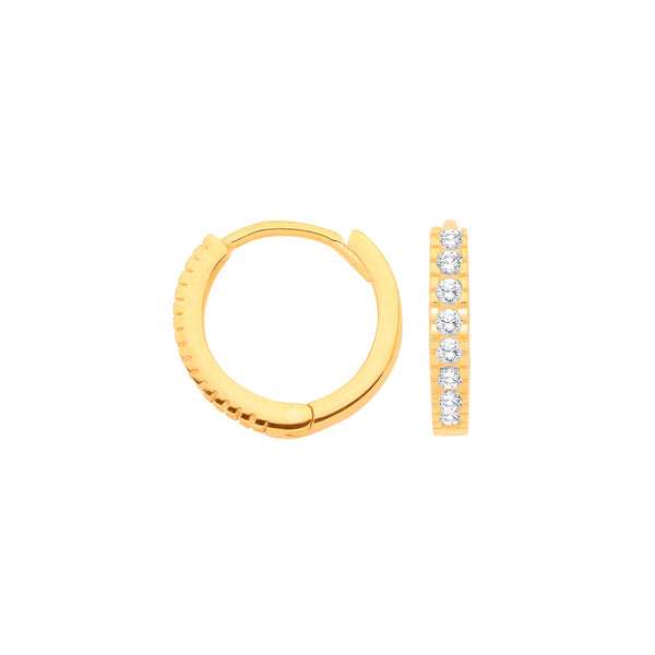 Cubic Zirconia Jewellery - Y/G 11.7mm CZ Huggies - by Hearts Forever Jewellers