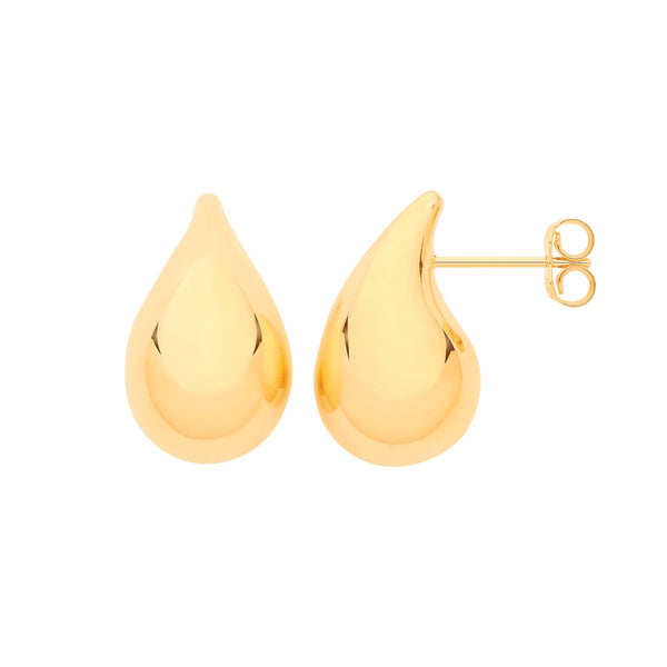 Earrings - Y/G Large Teardrop Studs - by Hearts Forever Jewellers