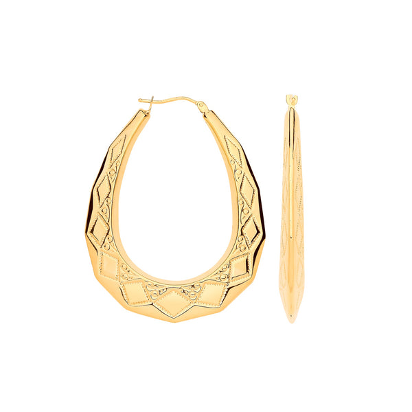 Earrings - Y/G D/C Oval 49mm Long Creoles - by Hearts Forever Jewellers