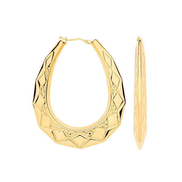 Earrings - Y/G D/C Oval 55mm Long, Large Creoles - by Hearts Forever Jewellers