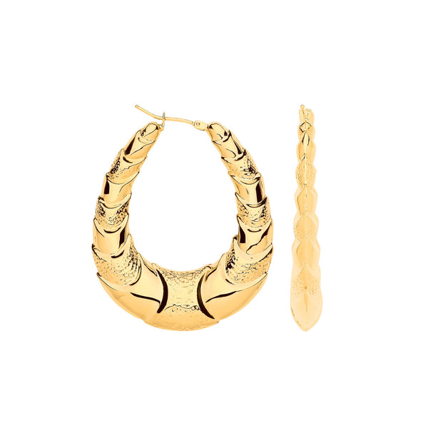 Earrings - Y/G Fancy Oval Design Creoles - by Hearts Forever Jewellers