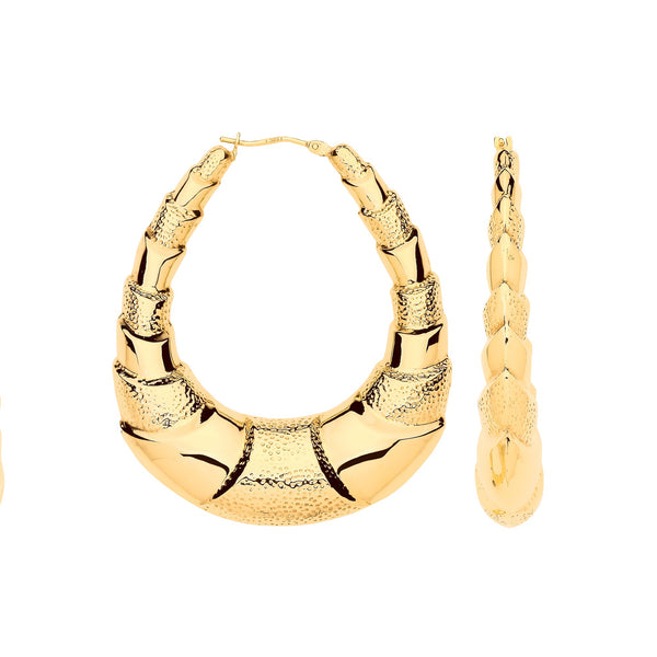 Earrings - Y/G Fancy Oval Design Large Creoles - by Hearts Forever Jewellers
