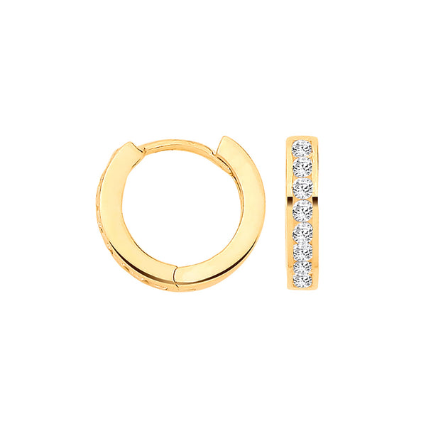 Cubic Zirconia Jewellery - Y/G Channel set CZs Small Huggies - by Hearts Forever Jewellers