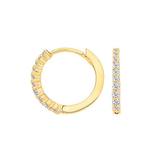 Cubic Zirconia Jewellery - Y/G Claw Set CZs Small Huggies - by Hearts Forever Jewellers