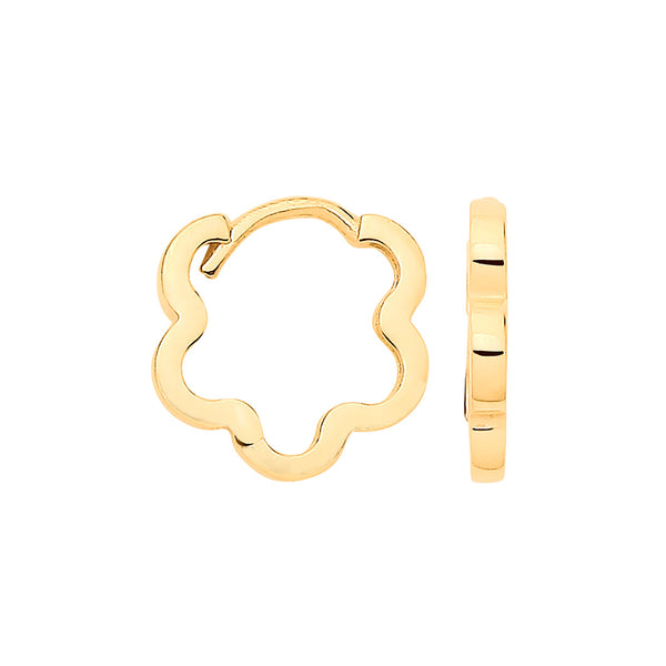 Jewellery - Y/G Small FLOWER Shaped Plain Huggies - by Hearts Forever Jewellers