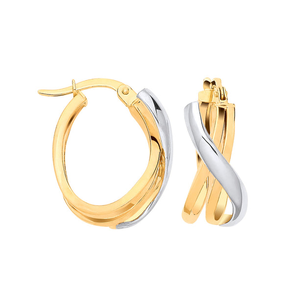 Earrings - Y/G Two Toned Double Tube Oval Hoops - by Hearts Forever Jewellers