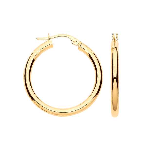 Ring - Y/G 25mm Plain Tube Hoop Earrings - by Hearts Forever Jewellers