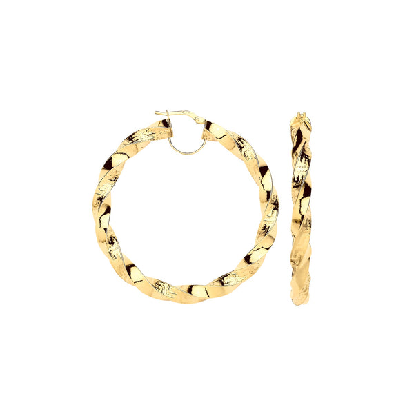 Ring - Y/G Twisted Greek Key 50mm Hoop Earrings - by Hearts Forever Jewellers