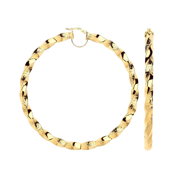 Ring - Y/G Twisted Greek Key 75mm Hoop Earrings - by Hearts Forever Jewellers