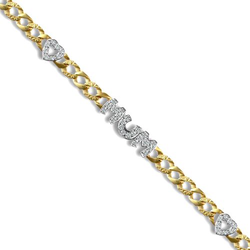 Cubic Zirconia Bracelet - 9ct Yellow Gold Cubic Zirconia Mum Heart Bracelet - by Hearts Forever Jewellers