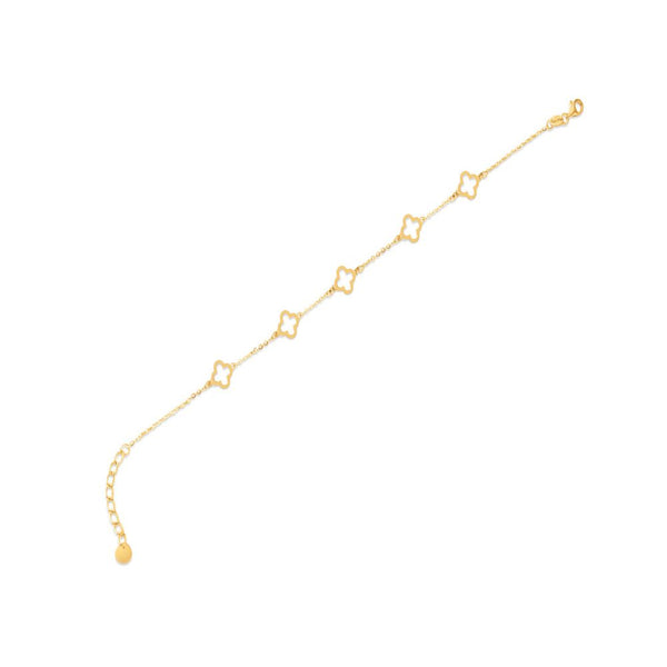 Sterling Silver Bracelet - 9ct Yellow Gold Cable Link Clover Bracelet 6.5+1 inch length - by Hearts Forever Jewellers