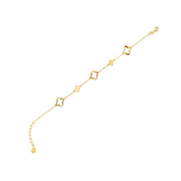 Sterling Silver Bracelet - 9ct Yellow Gold Cable Link Clover Bracelet 6.5+1 inch length - by Hearts Forever Jewellers