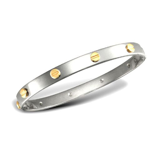Bracelet - Gents White with Yellow Screws Solid Screw Bangle - by Hearts Forever Jewellers