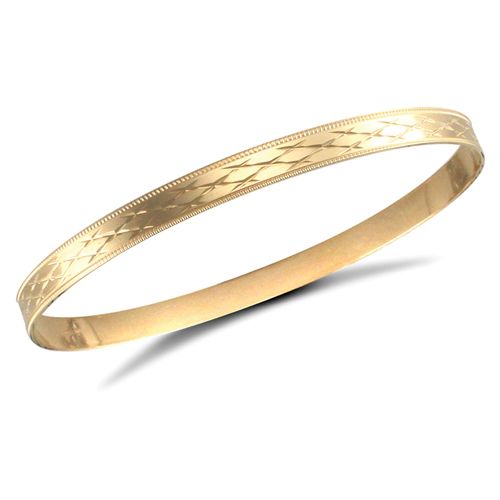Diamond Bracelet - 9ct Yellow Gold Flat Diamond Cut Slave Bangle - by Hearts Forever Jewellers