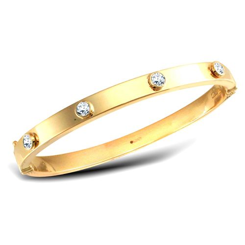 Bracelet - 9ct Yellow Gold Rub-Over Set Bangle - by Hearts Forever Jewellers