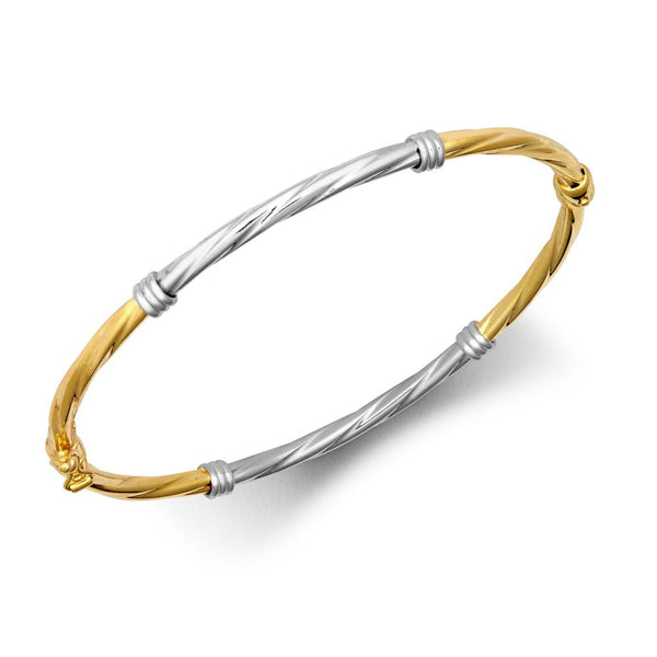 Bracelet - 9ct White and Yellow Gold Twist Bangle - by Hearts Forever Jewellers