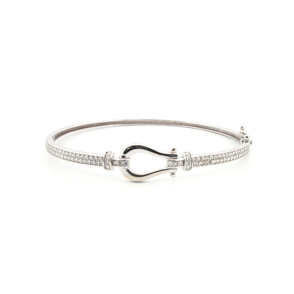 Cubic Zirconia Bracelet - 9ct White CZ set ladies hinged hook bangle - by Hearts Forever Jewellers