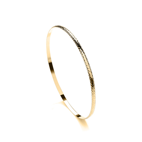 Diamond Bracelet - 9ct Yellow Gold 3mm D-Profile Diamond Cut Slave Bangle - by Hearts Forever Jewellers