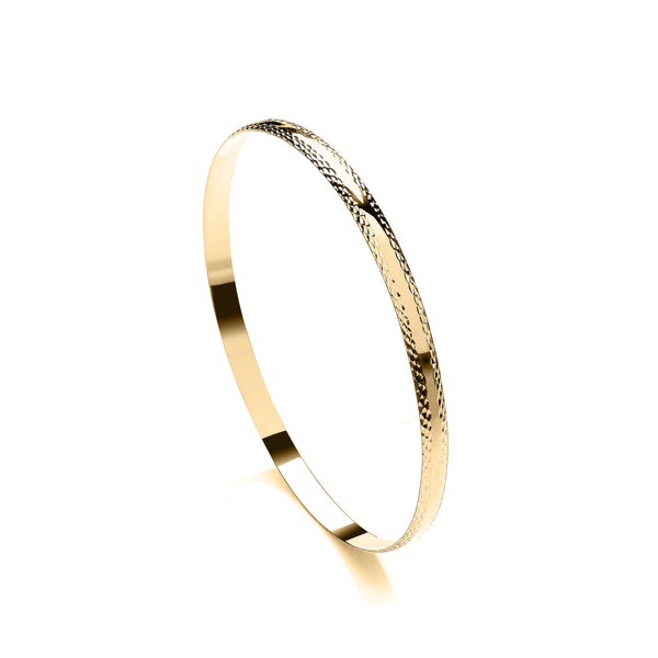 Diamond Bracelet - 9ct Yellow Gold 3mm D-Profile Diamond Cut Slave Bangle - by Hearts Forever Jewellers