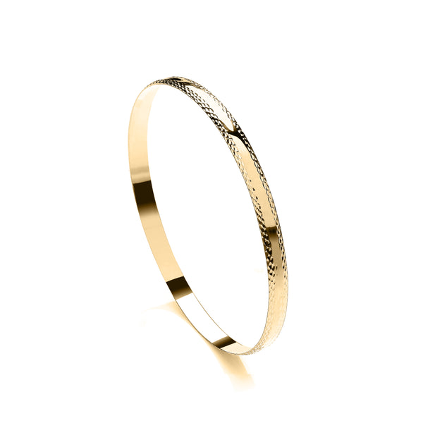 Diamond Bracelet - 9ct Yellow Gold 3mm D-Profile Diamond Cut Slave Bangle - by Hearts Forever Jewellers