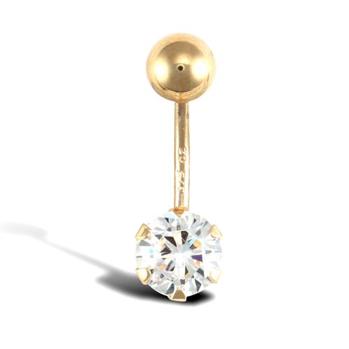 Cubic Zirconia Jewellery - 9ct Yellow Gold Cubic Zirconia Belly Bar - by Hearts Forever Jewellers
