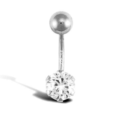 Cubic Zirconia Jewellery - 9ct White Gold Cubic Zirconia Belly Bar - by Hearts Forever Jewellers