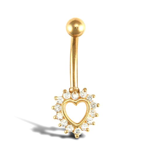 Cubic Zirconia Jewellery - 9ct Yellow Gold Cubic Zirconia Heart Belly Bar - by Hearts Forever Jewellers