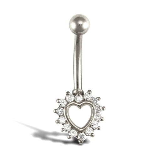 Cubic Zirconia Jewellery - 9ct White Gold Cubic Zirconia Heart Belly Bar - by Hearts Forever Jewellers