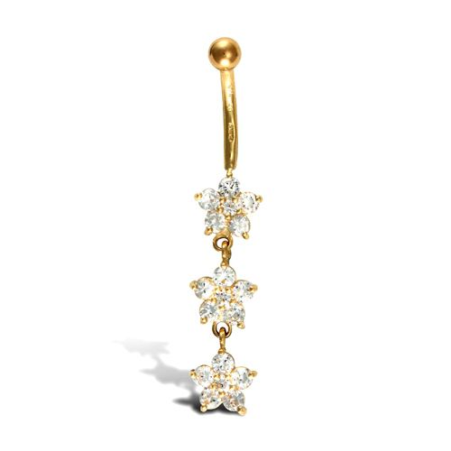 Cubic Zirconia Jewellery - 9ct Yellow Gold Cubic Zirconia Flower Belly Bar Dropper - by Hearts Forever Jewellers