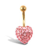 Jewellery - 9ct Yellow Pink Crystal Heart Belly Bar - by Hearts Forever Jewellers
