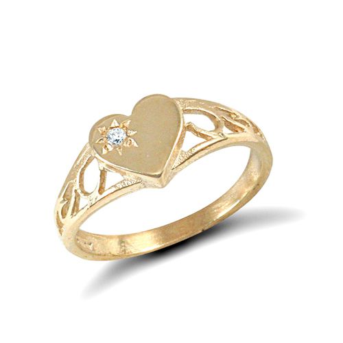 Cubic Zirconia Ring - 9ct Yellow Gold Cubic Zirconia Children's Heart Ring - by Hearts Forever Jewellers