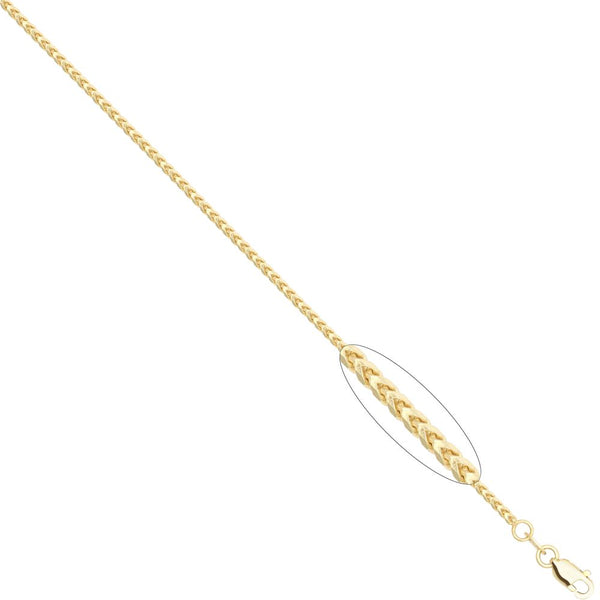 Diamond Necklace - 9ct Yellow Gold Franco Chain Diamond Cut 8 Side 0.9mm Gauge Pendant Chain - by Hearts Forever Jewellers