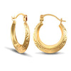 Ring - 9ct yellow gold creole Hoop Earrings engraved with a floral design - by Hearts Forever Jewellers