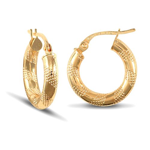 Ring - 9ct yellow gold 3mm creole Hoop Earrings with a textured stripe design - by Hearts Forever Jewellers
