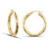 Ring - 9ct yellow gold 3mm creole Hoop Earrings with a textured stripe design - by Hearts Forever Jewellers
