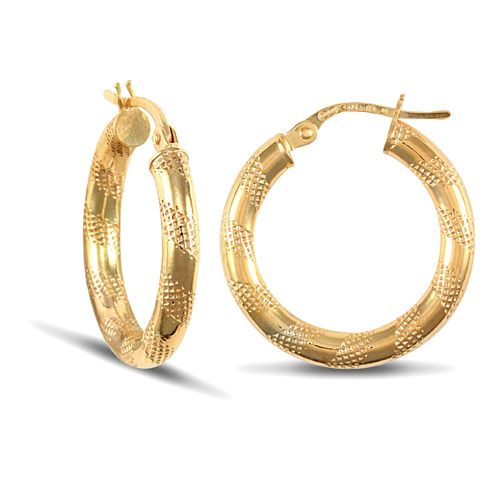 Ring - 9ct yellow gold 3mm creole Hoop Earrings with a textured stripe design - by Hearts Forever Jewellers