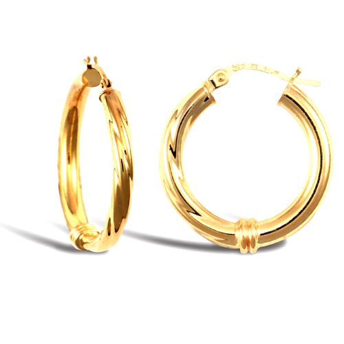 Ring - 9ct yellow gold half twisted hoop creole earrings with a collared dividing point - by Hearts Forever Jewellers