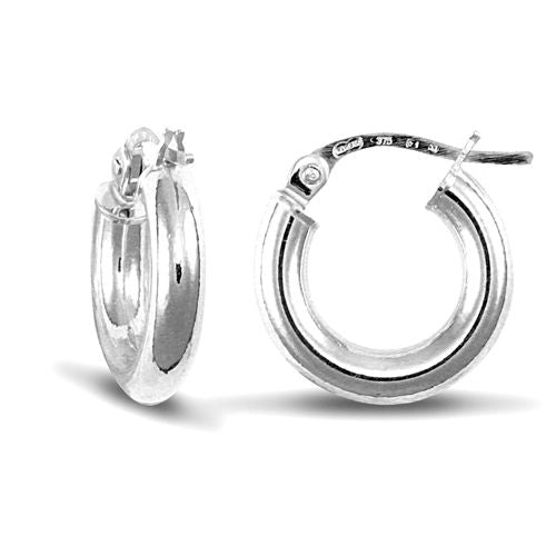 Ring - 9ct white gold elegant 3mm creole Hoop Earrings - by Hearts Forever Jewellers