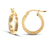 Ring - 9ct yellow gold square-tube creole Hoop Earrings with a engraved wavy design - by Hearts Forever Jewellers
