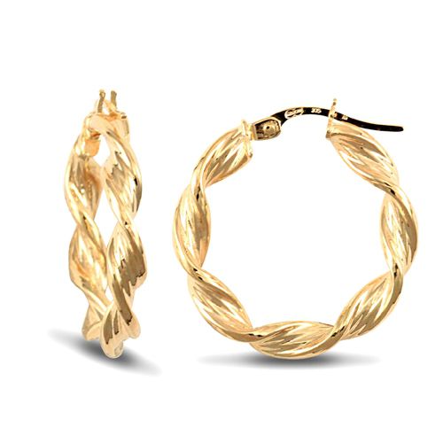 Ring - 9ct yellow gold twisted creole Hoop Earrings textured with a barked pattern - by Hearts Forever Jewellers