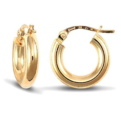 Ring - 9ct yellow gold 3mm polished round-tube creole Hoop Earrings - by Hearts Forever Jewellers
