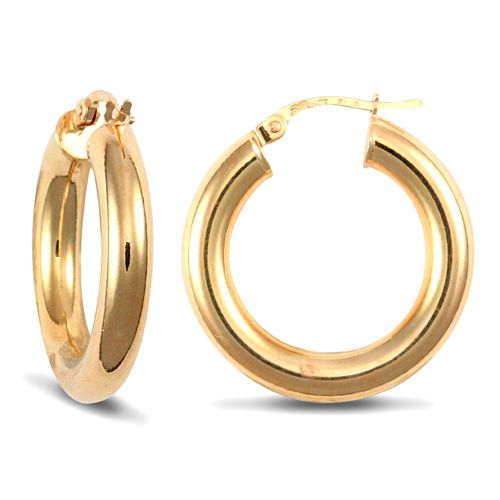Ring - 9ct yellow gold 4mm polished round-tube creole Hoop Earrings - by Hearts Forever Jewellers