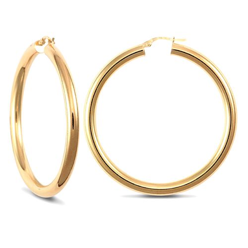 Ring - 9ct yellow gold 4mm polished round-tube creole Hoop Earrings - by Hearts Forever Jewellers