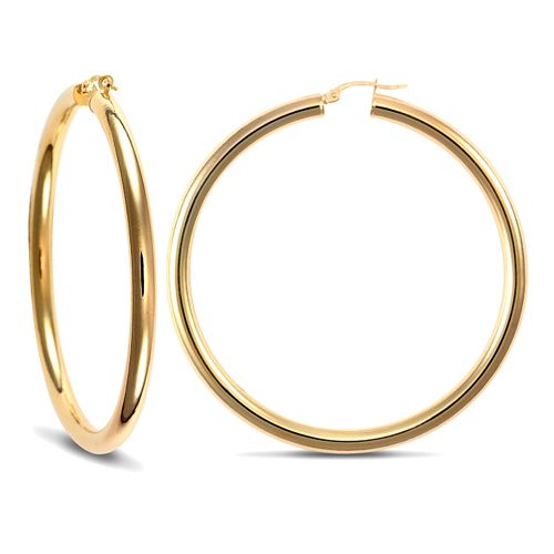 Ring - 9ct yellow gold 4mm polished round-tube creole Hoop Earrings - by Hearts Forever Jewellers