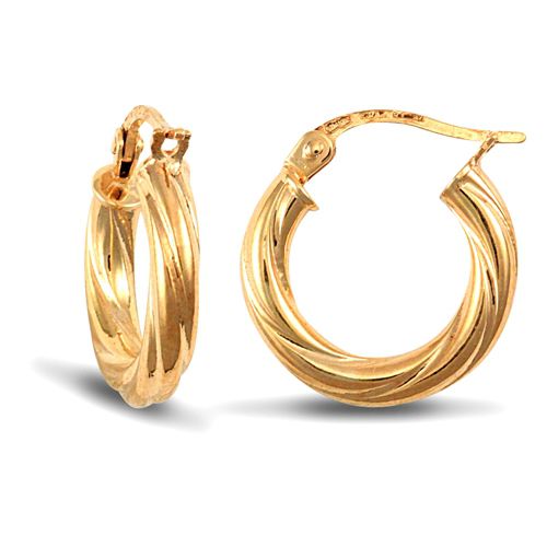 Ring - 9ct yellow gold 3mm round-tube twisted creole Hoop Earrings - by Hearts Forever Jewellers