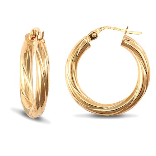 Ring - 9ct yellow gold 3mm round-tube twisted creole Hoop Earrings - by Hearts Forever Jewellers