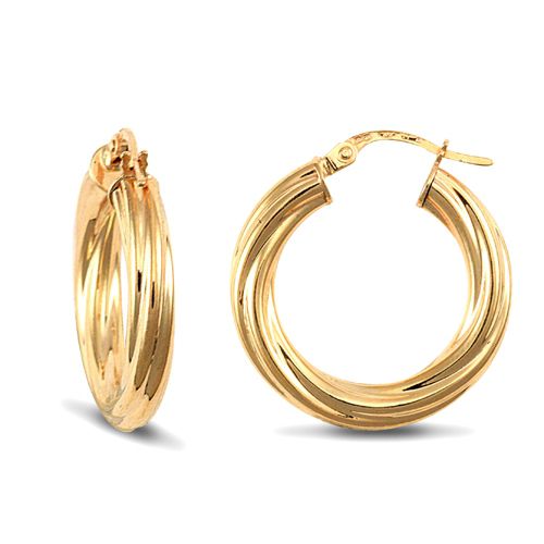 Ring - 9ct yellow gold 4mm round-tube twisted creole Hoop Earrings - by Hearts Forever Jewellers