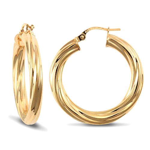 Ring - 9ct yellow gold 4mm round-tube twisted creole Hoop Earrings - by Hearts Forever Jewellers