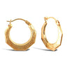 9ct yellow gold Natural Diamond pattern creole earrings.